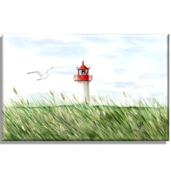 Leinwand 30 x 20 cm Keilrahmen Canvas-Leinen Aquarell Kunst Maritim Druck Kunstdruck Leuchtturm List Sylt Nordsee Meer Strand Dünen